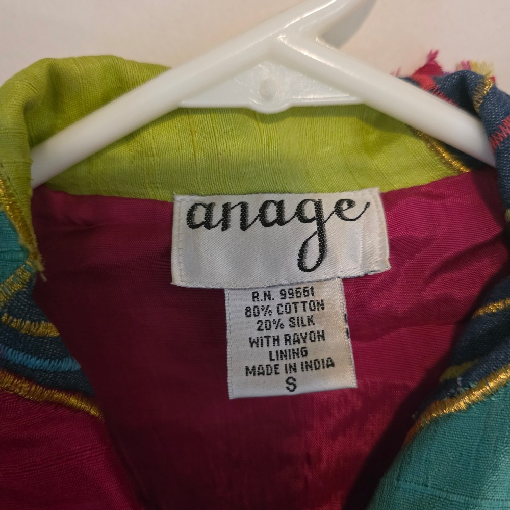 Anage Womens Patchwork Jacket Small Boho Embroidered Colorful Art Silk Festival - Picture 5 of 8